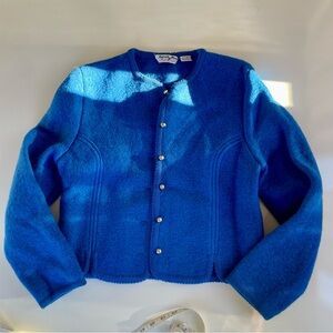 Vintage Carroll Reed Blue Wool Cardigan, L